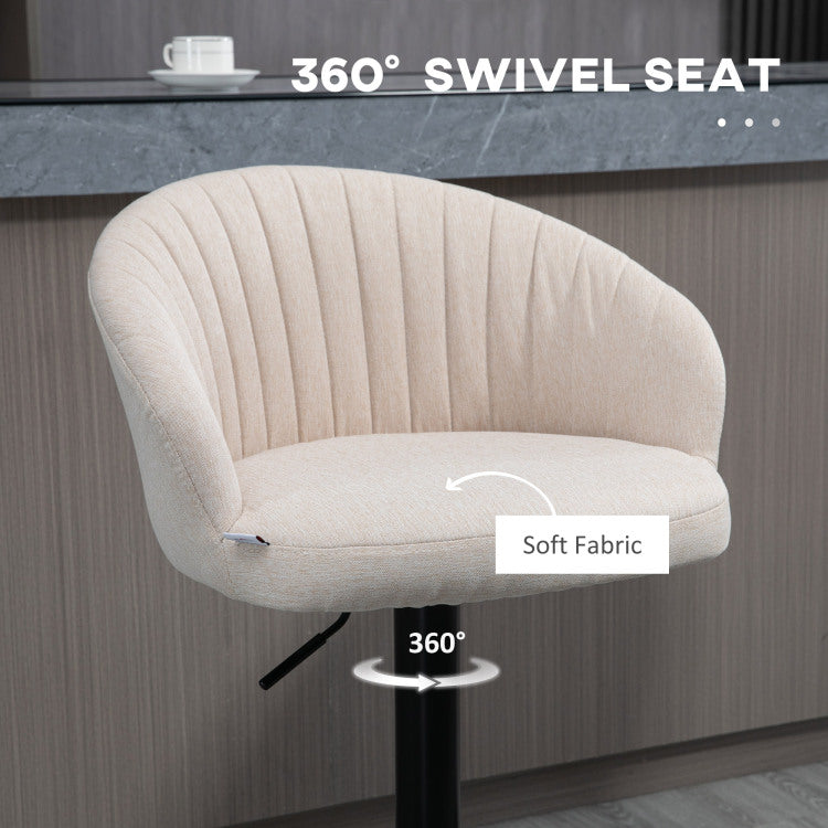 Homcom Adjustable Swivel Bar Stools Set Of 2, Linen Touch Fabric, Beige
