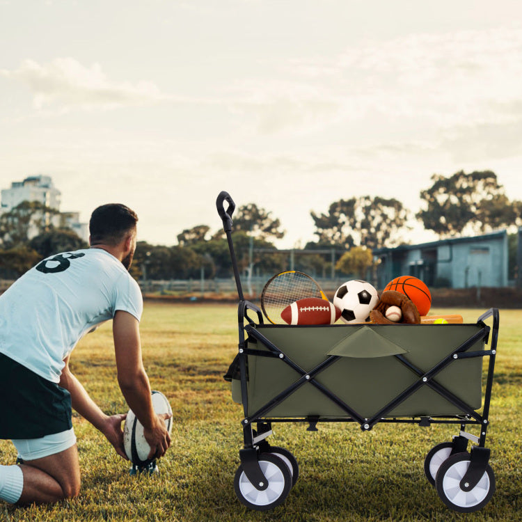 Minimeetall Strap Collapsible Foldable Wagon Cart With Strapping System, Beach Wagon, Utility Cart, Utility Wagon Grocery Cart For Camping Shopping Sports Gardeing Fishing Supports 225Lbs, Army