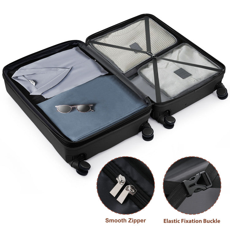 Luggage Sets 4 Piece, Abs Durable Suitcase With Travel Bag, Cup Holder, Abs Hard Shell Luggage With Spinner Wheels, Black And Brown
