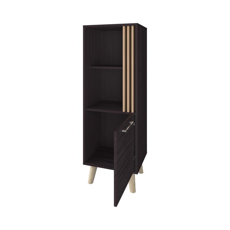 Wengue And Natural Oak Storage Cabinet With A Door And Open Storage