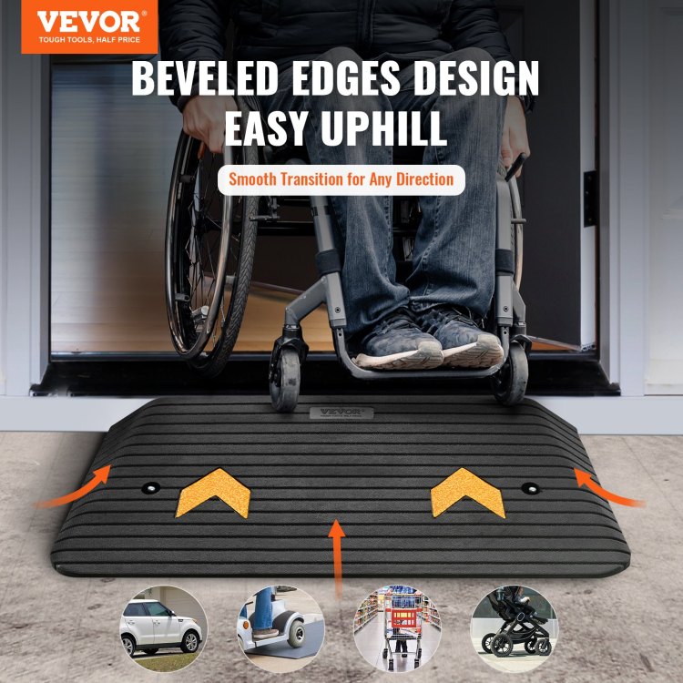 Upgraded Rubber Threshold Ramp, 3" Rise Door Ramp With 1 Channel, Natural Rubber Car Ramp With Non Slip Textured Surface, 33069 Lbs Load Capacity Curb Ramp For Wheelchair And Scooter