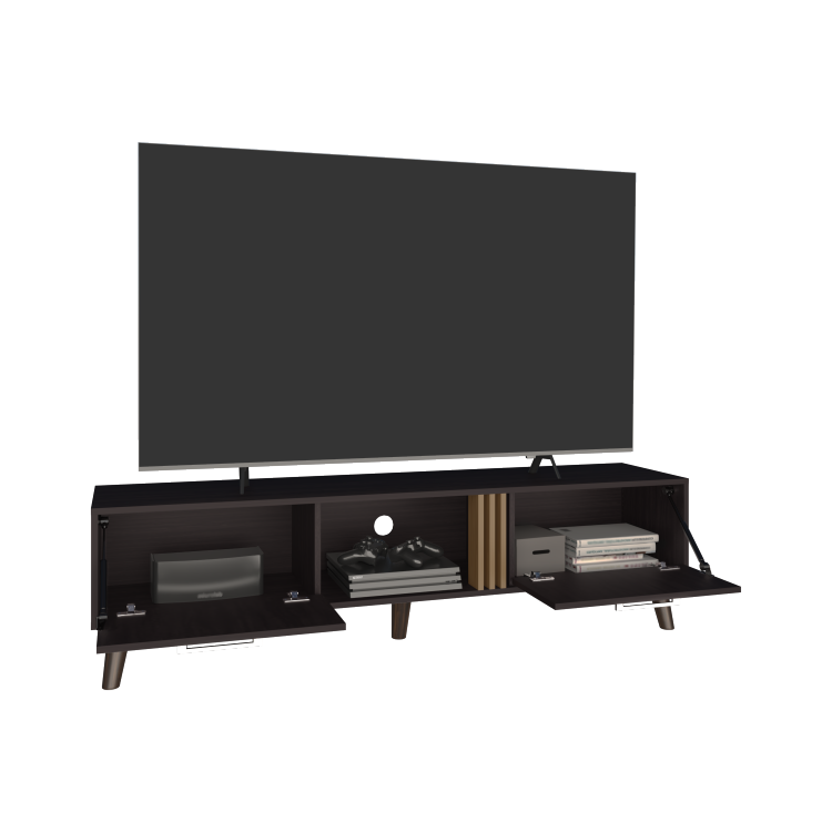 Vance 63" Wide Tv Stand With Two Pull Down Cabinets, Two Shelves, Cable Management , Living Room, Tv Room Black Wengue Light Oak