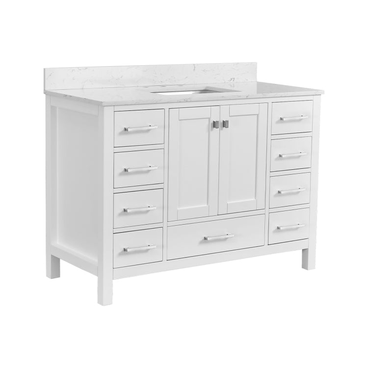 48'' Bathroom Vanity, Freestanding Vanity With Top, Solid Wood Frame Bathroom Storage Cabinet