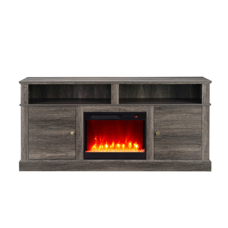Iris 70"W Gray Walnut Finish Tv Stand Console With Fireplace And Heater