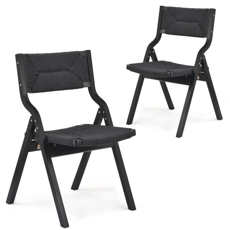 Wood Folding Chairs, Foldable Chairs Wooden Indoor Stackable Dining Chairs For Kitchen & Dining Room Chair Woven Seat & Webbing Back, Dining Chair Set Of 2