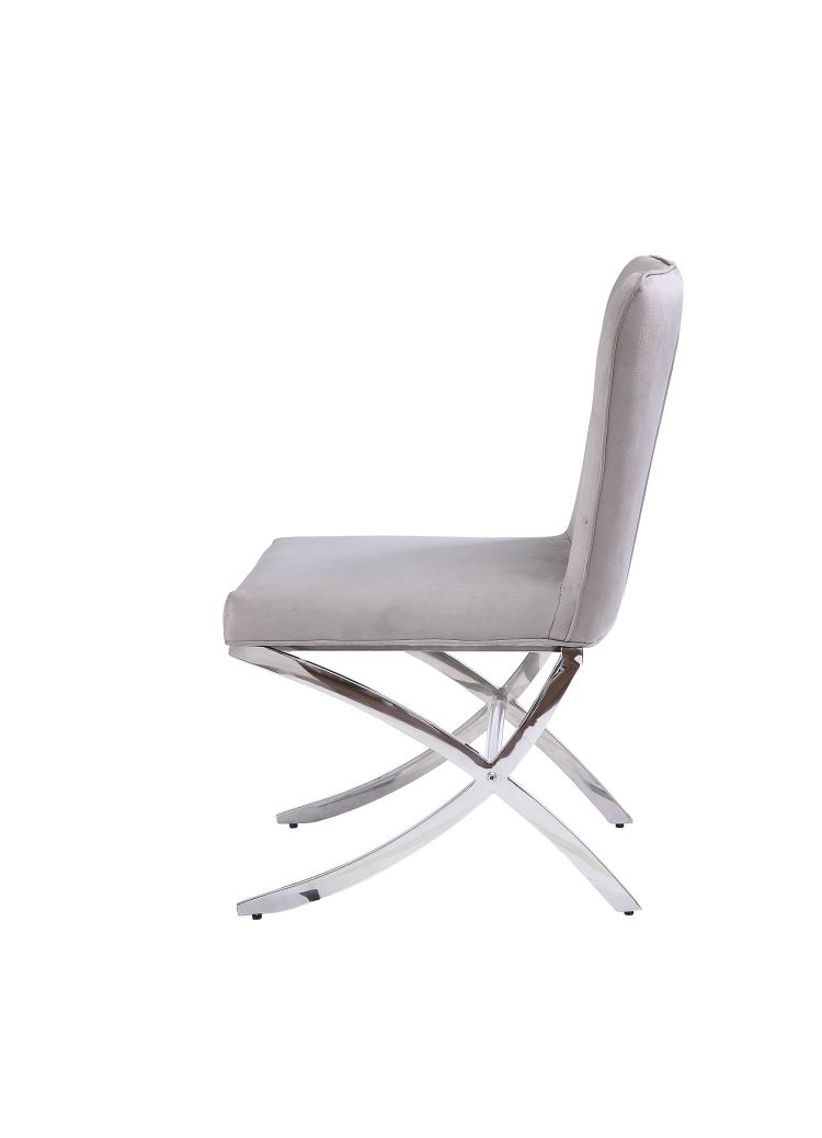 Daire Light Gray Velvet & Chrome Finish Side Chair Set Of 2