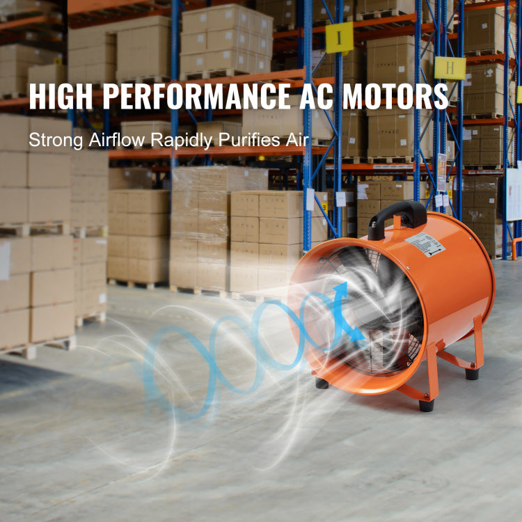 Portable Ventilator, 12 Inch Heavy Duty Cylinder Fan With 16.4Ft Duct Hose, 585W Strong Shop Exhaust Blower 3198Cfm, Industrial Utility Blower For Sucking Dust, Smoke, Smoke Home Workplace