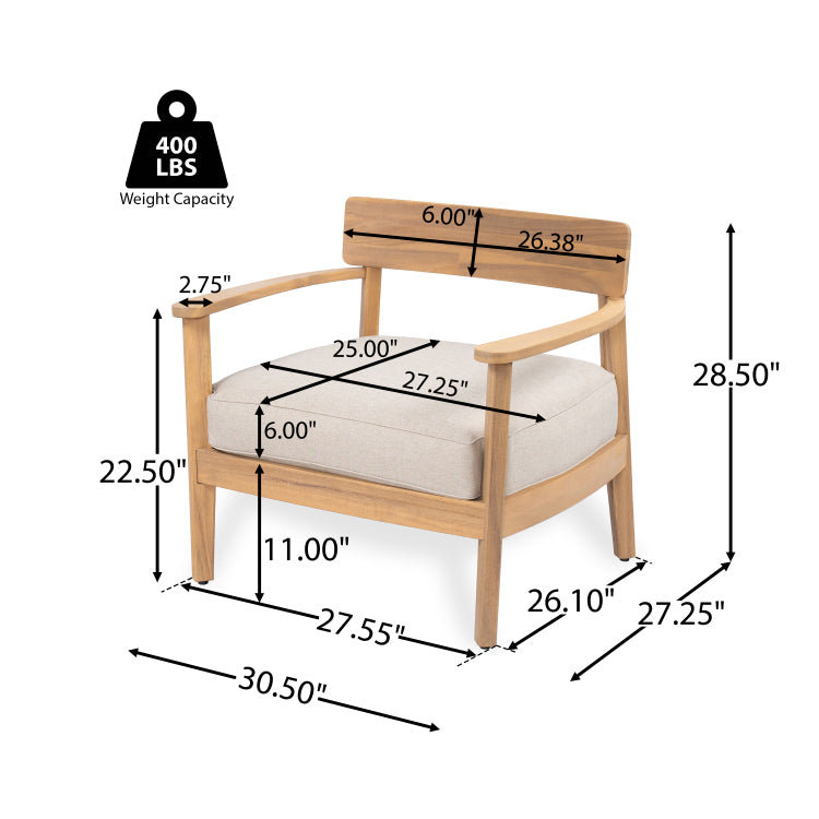 Mallorca Acacia Wood Club Chair With Seat Cushion, Set Of 1