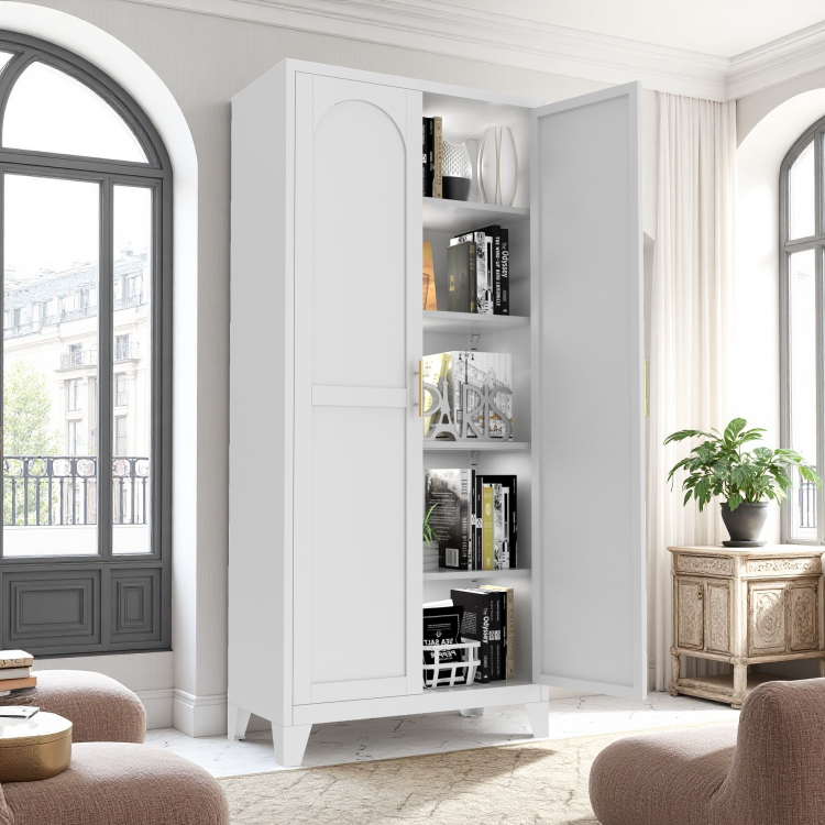 71'' 2 Shapely Doors Cabinet, Metal Storage Cabinet With Doors And Adjustable Shelves, For Bedroom, Living Room, Kitchen White