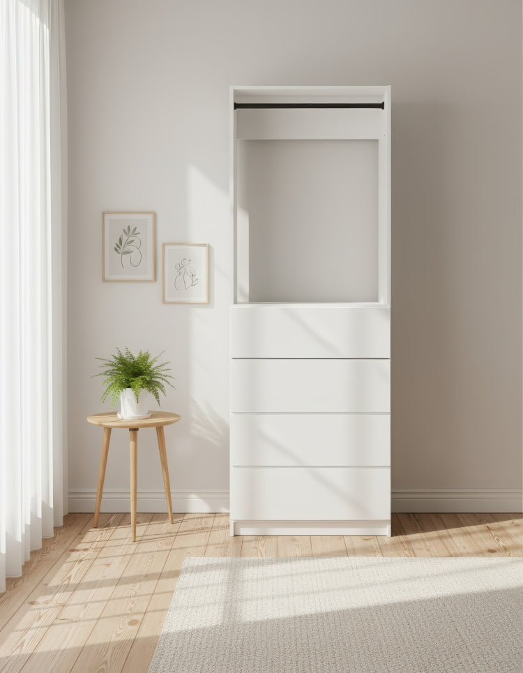 Prosper 32" White Wood Walk In Closet With Four Drawers