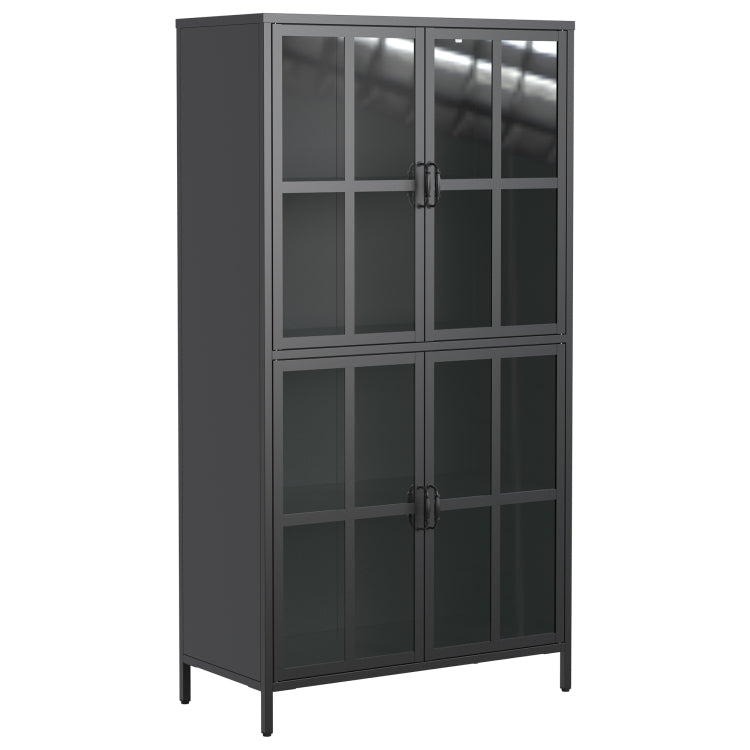 Premium Black Metal Storage Cabinet With Tempered Glass Doors, Adjustable Shelves, Anti Tipping Device, Magnetic Silent Closure, And Adjustable Feet For Home And Office Use