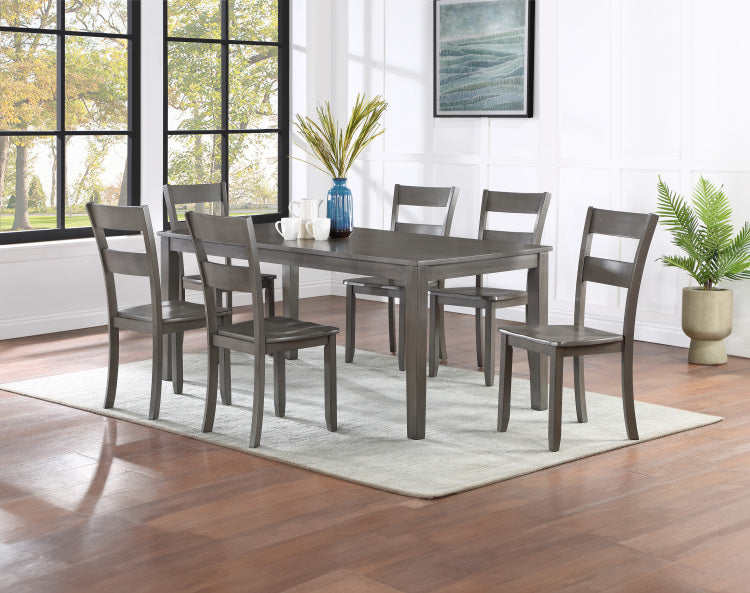 2Pc Transitional Dining Side Chair Ladder Back Wooden Dining Room Furniture Gray