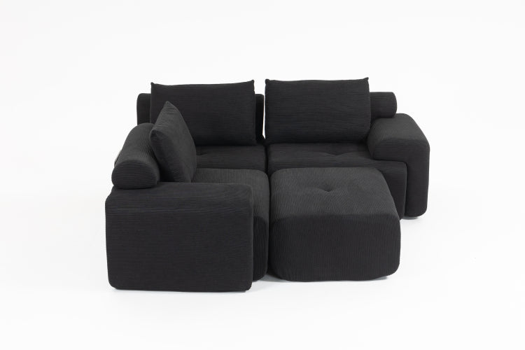 L Shaped Sectional Couches For Living Room With Memory Foam & Steel Frame No Assembly Convertible Sofa Bed, Corduroy Fabric Compression Sofa, Modular Couch For Apartments,Bedrooms,Home Theate,Black