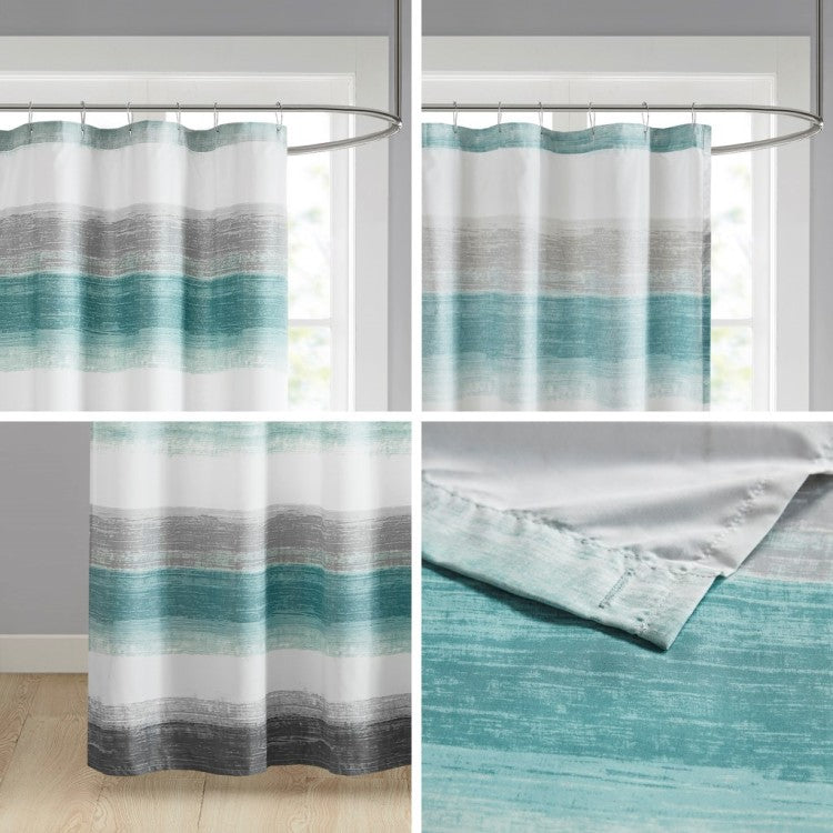 Stripe Print Shower Curtain Aqua Grey 72X72"