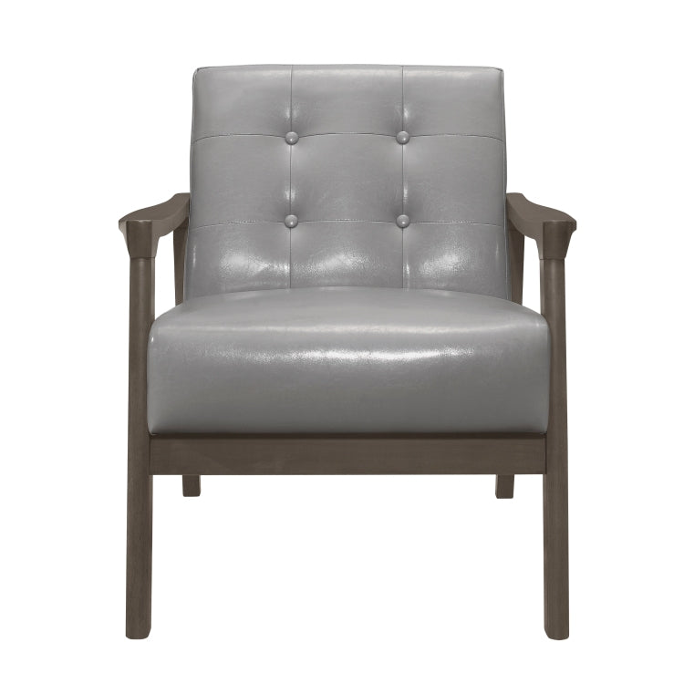 Accent Chair Button Tufted Gray Upholstery Cushion Seat Mid Century Modern Furniture Solid Rubberwood Frame 1Pc