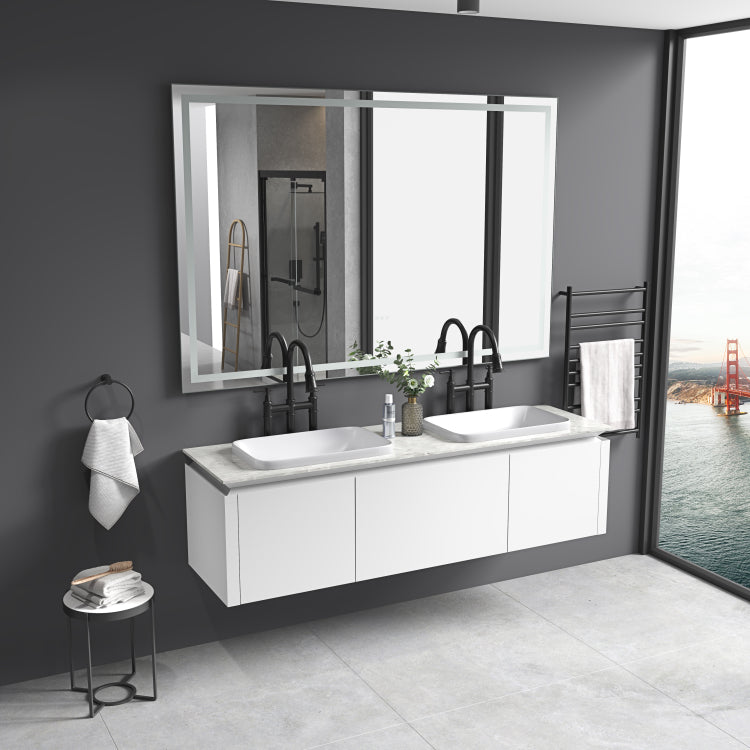 84 X 48 Inch Led Bathroom Mirror With Front And Backlight, Wall Mounted Vanity Mirror With Aluminum Frame, Anti Fog, Memory, 3 Colors, Stepless Dimmable
