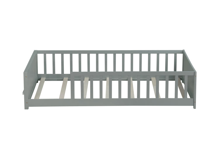 Twin Size Floor Platform Bed With Built In Book Rack,Grey Old Sku:W504P143306