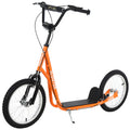 Aosom Youth Scooter Kick Scooter For Kids 5 With Adjustable Handlebar 16" Front And Rear Dual Brakes Inflatable Wheels, Orange