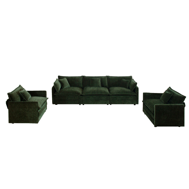 Sofa Set Of 3, 1 1 3 Seats Living Room Sofa Set, Accent Chair, Loveseat, And Three Seat Sofa Modern Style Round Arms 3 Piece Sofa Set, Green Chenille