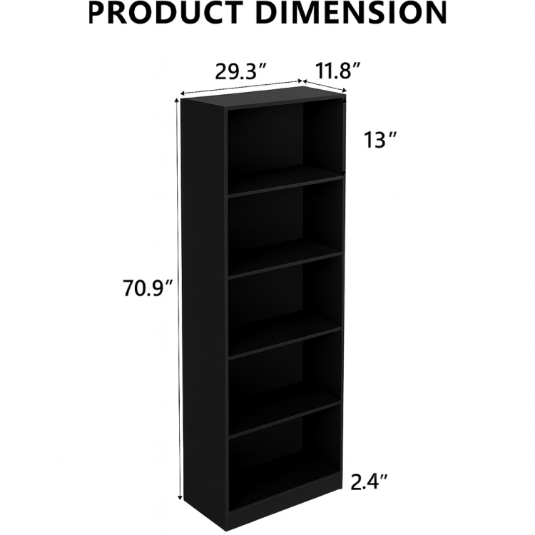 5 Tier Bookshelves Storage Cabinet Black