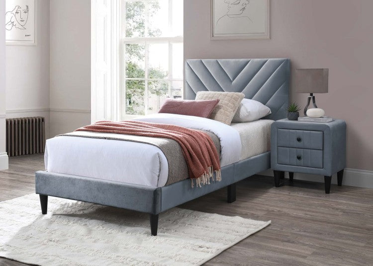 Modern V Stitching Tufted Design Twin Bed Velvet Upholstered In Gray