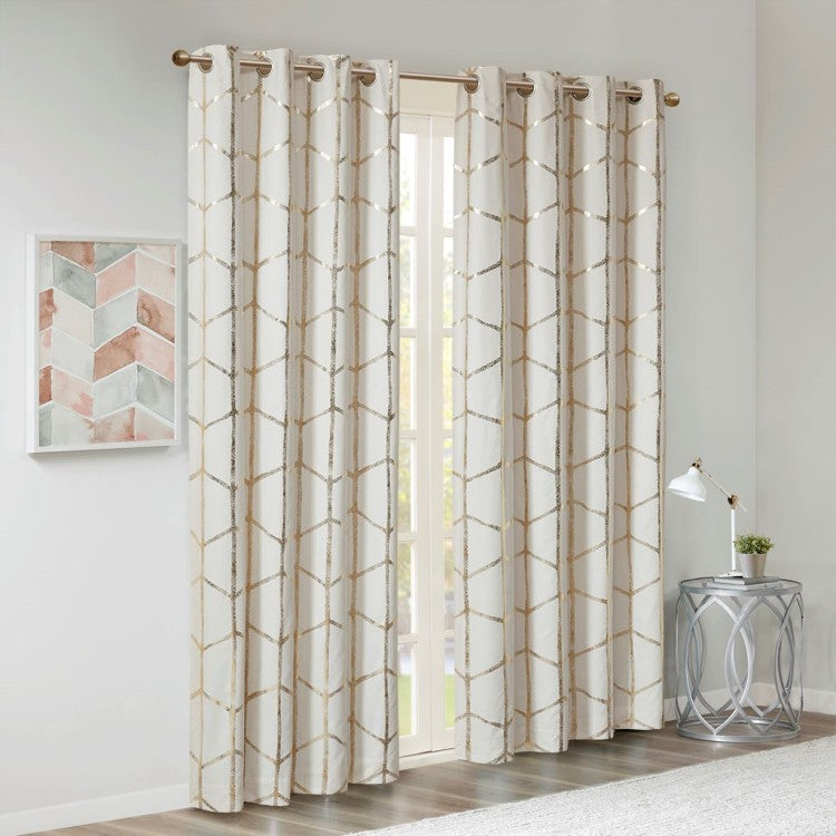 Total Blackout Metallic Print Grommet Top Curtain Panel Only 1 Pc Panel