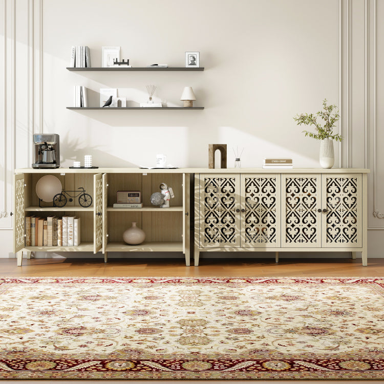 Hollowed Out Cabinet With 4 Doors, American Furniture, Suitable For Bedroom, Living Room, Study