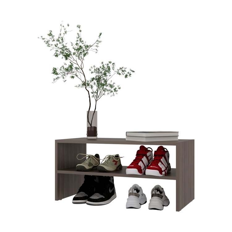Gray Walnut Shoe Rack With 2 Shelves