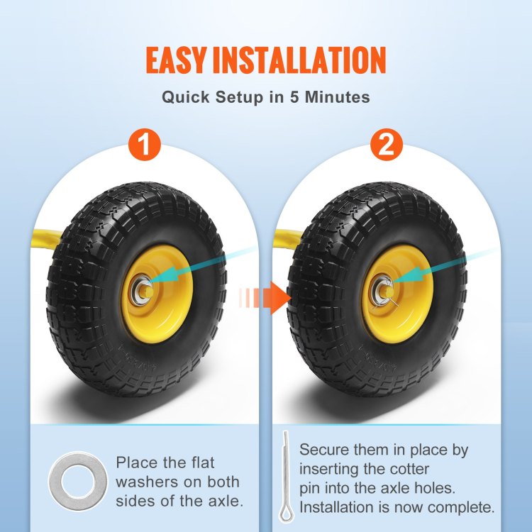 Solid Pu Run Flat Tire Wheel, 10", 2 Pack, 400 Lbs Dynamic Load, 450 Lbs Static Load, Flat Free Tubeless Tires And Wheels For Hand Truck, Utility Cart, Dollies, Garden Trailers, Various Carts