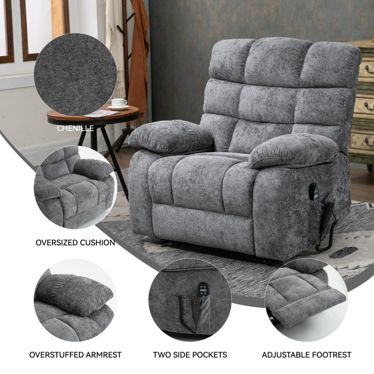Lift Recliner Chair Heat Massage Dual Motor Infinite Position Up To 350 Lbs Large Electric Power Lift Recliners With Power Remote, Medium Firm And Heavy Duty, Grey