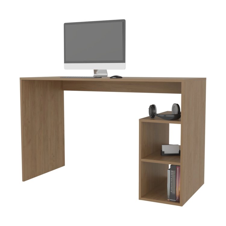 Natural Oak Computer Desk With Open Storage And Open Shelf
