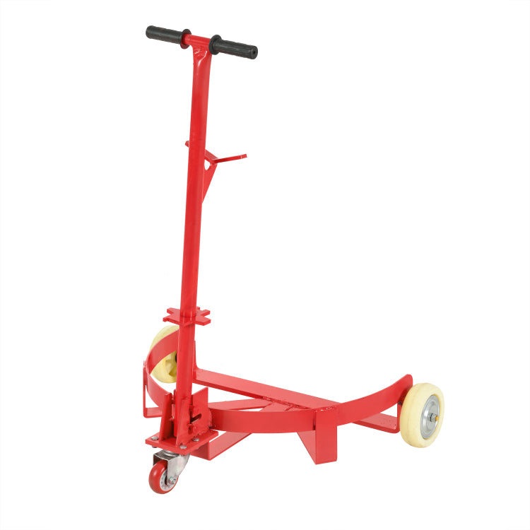 55 Gallon Drum Dolly, 1200Lbs Capacity, With 2 Fixed Pu Wheels And 1 Swivel Wheel Low Profile Steel Oil Drum Caddy Oil Barrel Drum Roller Hand Cart Red