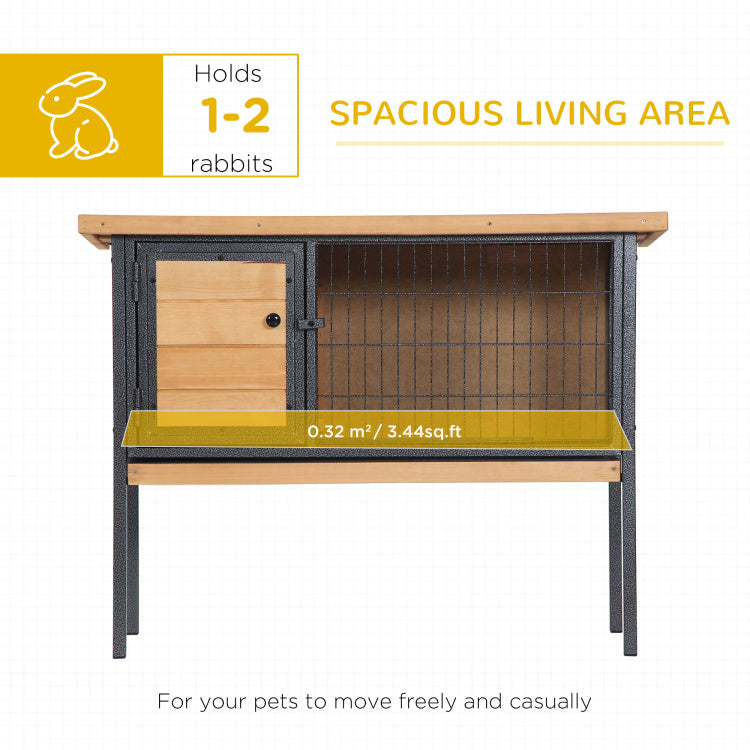 Pawhut Rabbit Hutch Elevated Bunny Cage Small Animal Habitat With Metal Frame, No Leak Tray, Mtetal Wire Pan And Openable Water Resistant Asphalt Roof For Indoor Outdoor Natural Wood