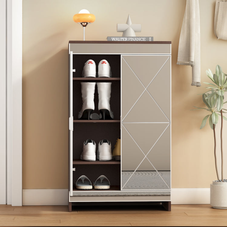 Elegant Decor Mirrored Cabinet With Silver Edging,Mirrored Cabinet With Double Door Storage,Shoe Storage Cabinet For Entryway,Glass Brown Finish