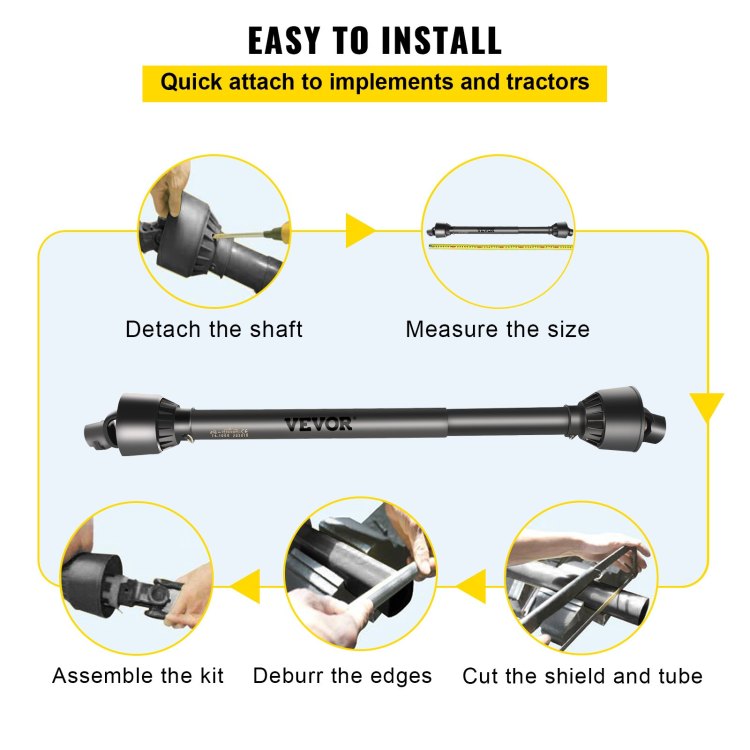 Pto Shaft 1 3 8" Pto Drive Shaft, 6 Spline End Round End Pto Driveline Shaft, Series 4 Tractor Pto Shaft, 39" 55" Brush Hog Pto Shaft, Black Pto Shaft For Bush Hog Finish Mower Rotary Cutter