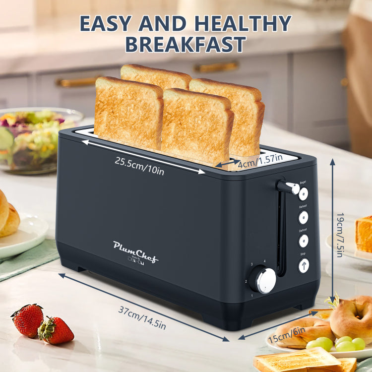 4 Slice Toaster, Extra Wide Long Slot Toaster With Warming Rack, 6 Browning Settings, Bagel Defrost Reheat Functions, Removable Crumb Tray, Stainless Steel Housing 1500W, Matte Blue