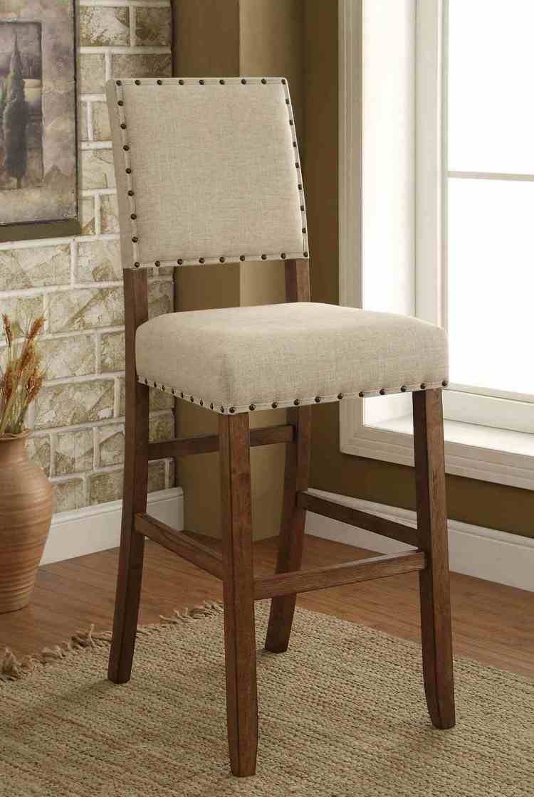 Rustic Style 2Pc Bar Chair Padded Seat And Back Nailhead Trim Rustic Oak Finish Dining Room