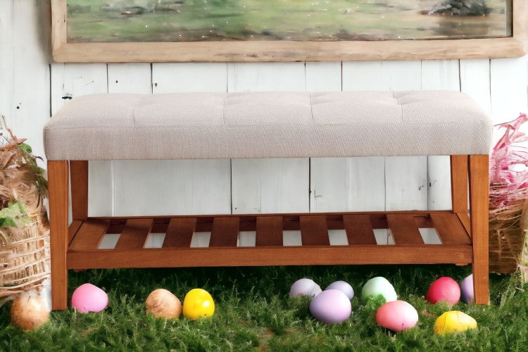 Charla Light Gray Fabric & Oak Finish Bench