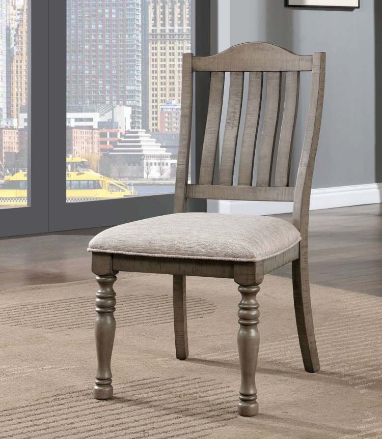 Transitional Style 2Pcs Side Chairs Antique Gray Solid Wood Gray Fabric Dining Room Furniture Chair Turned Legs