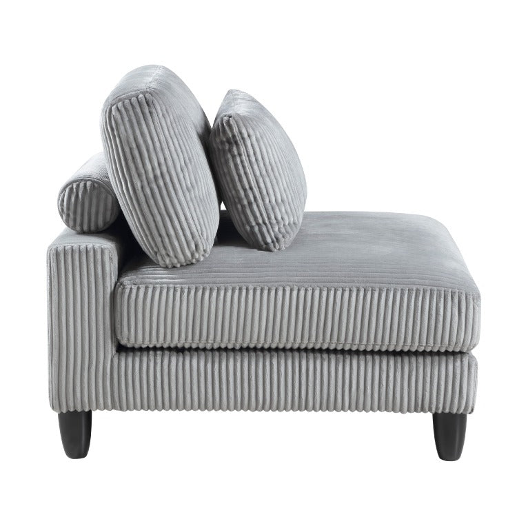 Mear Modular Armless Chair W Black Solid Wood Legs, Gray Corduroy