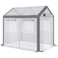 Outsunny 8' X 6' X 7.5' Walk In Greenhouse, Outdoor Gardening Canopy With 6 Roll Up Windows, 2 Zippered Doors & Weather Cover, White