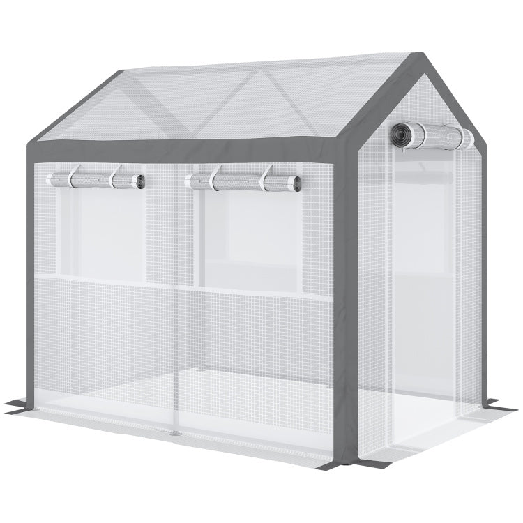 Outsunny 8' X 6' X 7.5' Walk In Greenhouse, Outdoor Gardening Canopy With 6 Roll Up Windows, 2 Zippered Doors & Weather Cover, White