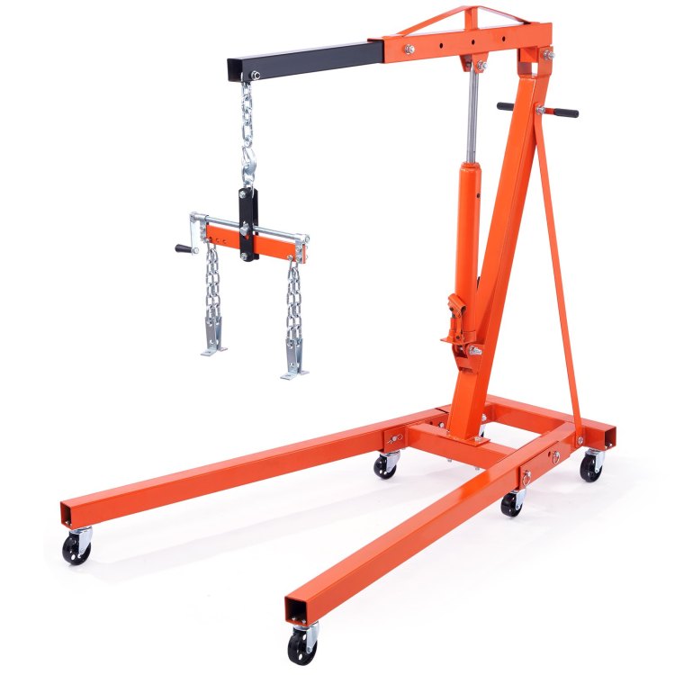Hydraulic Engine Hoist With Lever, 2 Ton 4400 Lbs Heavy Duty Cherry Picker Shop Crane, Foldable Engine Crane And Engine Hoist Leveler For Auto Repair, Motors, Weights Lifting, Loading