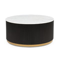 1Pc Coffee Table Modern Cocktail Group Luxurious Marble Inspired Top Reeded Base Gold Finished Foundation With Casters Wooden Living Room Furniture