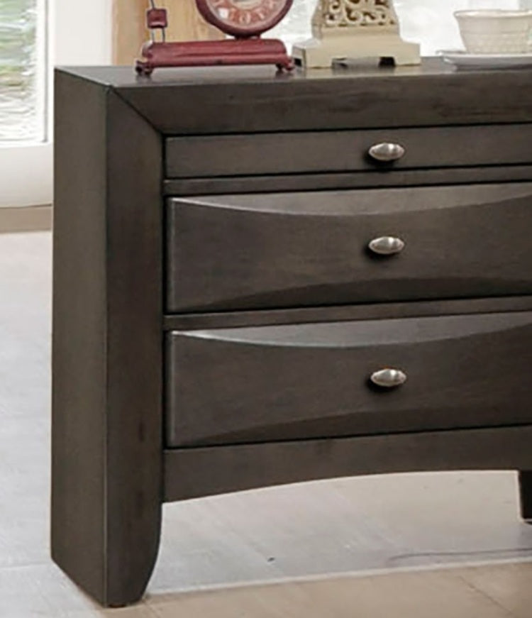 Gray Simple Contemporary 1Pc Nightstand Solid Wood Bedside Table Knob Pulls 2 Drawers Bedside Table