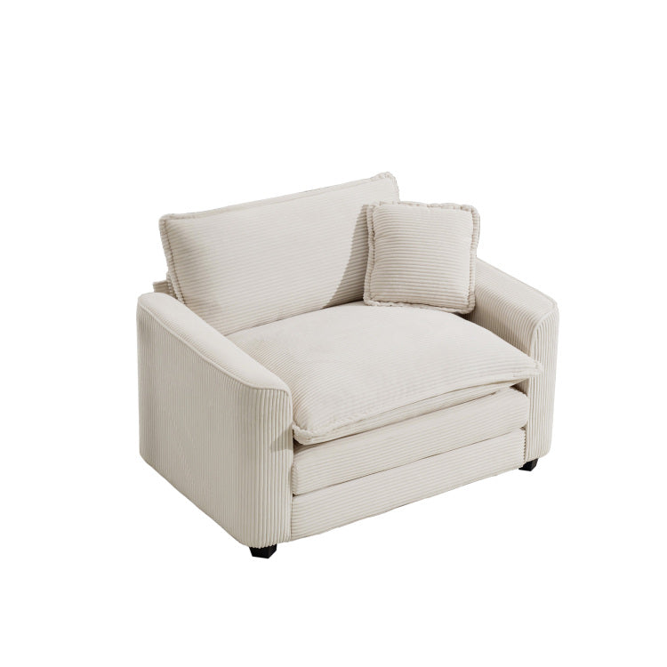 Light Beige Corduroy Fabric, Comfortable Single Accent Chair Deep Seat Sofa With One Pillow, Suitable For Living Room And Bedroom, Club Multiple Occasional Areas