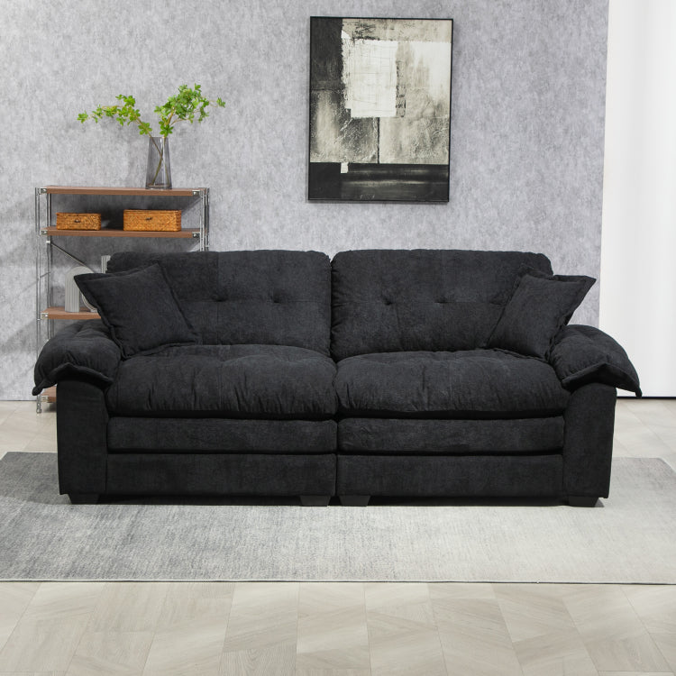 84" Chenille Sofa Small Sofa Loveseat Deep Seat Sofa Couch With 2 Throw Pillows & Memory Foam For Living Room Apartment Office Lounge Black