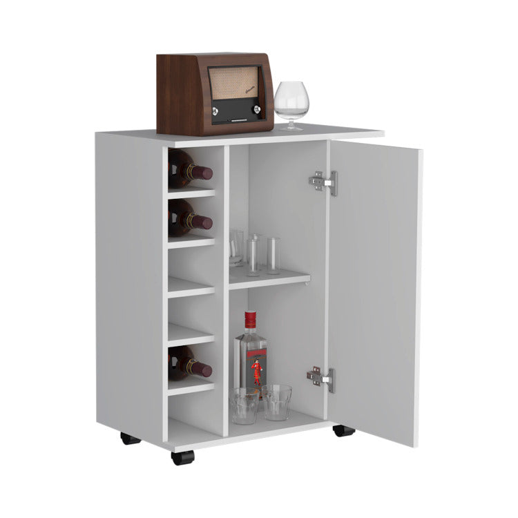 Lothian Bar Cart With Casters, 2 Side Storage Shelves And 6 Wine Bottle Rack