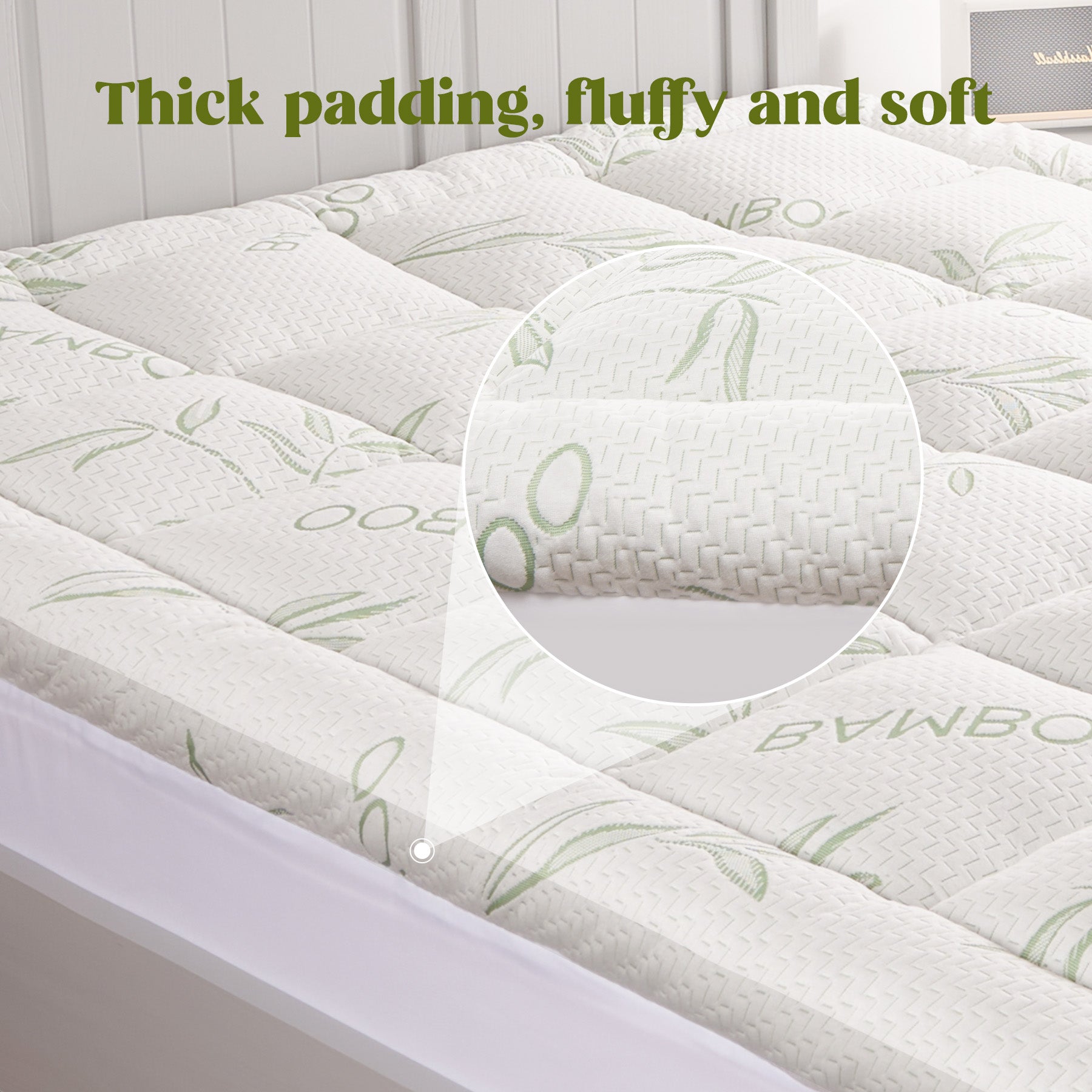 Bamboo Blend Waterproof Mattress Protector Queen Size 180G 35% Bamboo 65% Polyester Air Layer Top, Tpu Backed, 1000G 3D 7D Fill, 21" Deep Pocket, Soft & Quiet For All Seasons