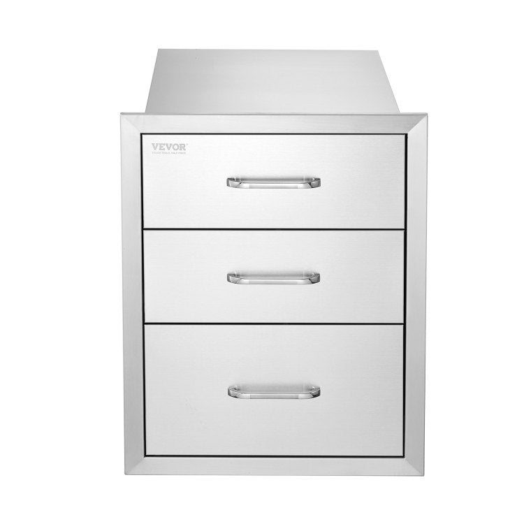 18X20.5 Inch Outdoor Kitchen Stainless Steel Triple Access Bbq Drawers With Chrome Handle, 18 X23 X 23 Inch